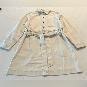 Who What Where Women's Light Beige Cotton Dress Belted Button Front w Ruffle S